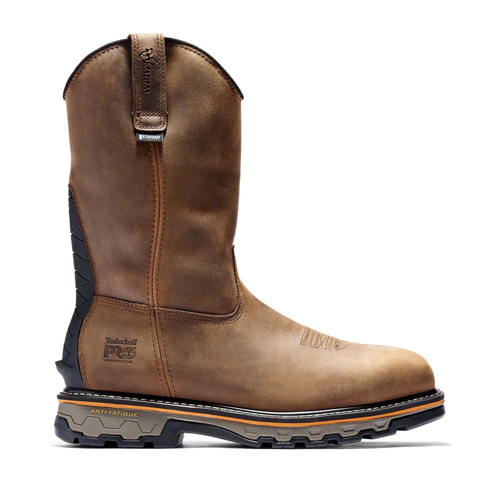 Timberland Pro Μποτακια Ανδρικα Καφε - True Grit Waterproof Composite-Toe Pull-On - Greece 2980314-C